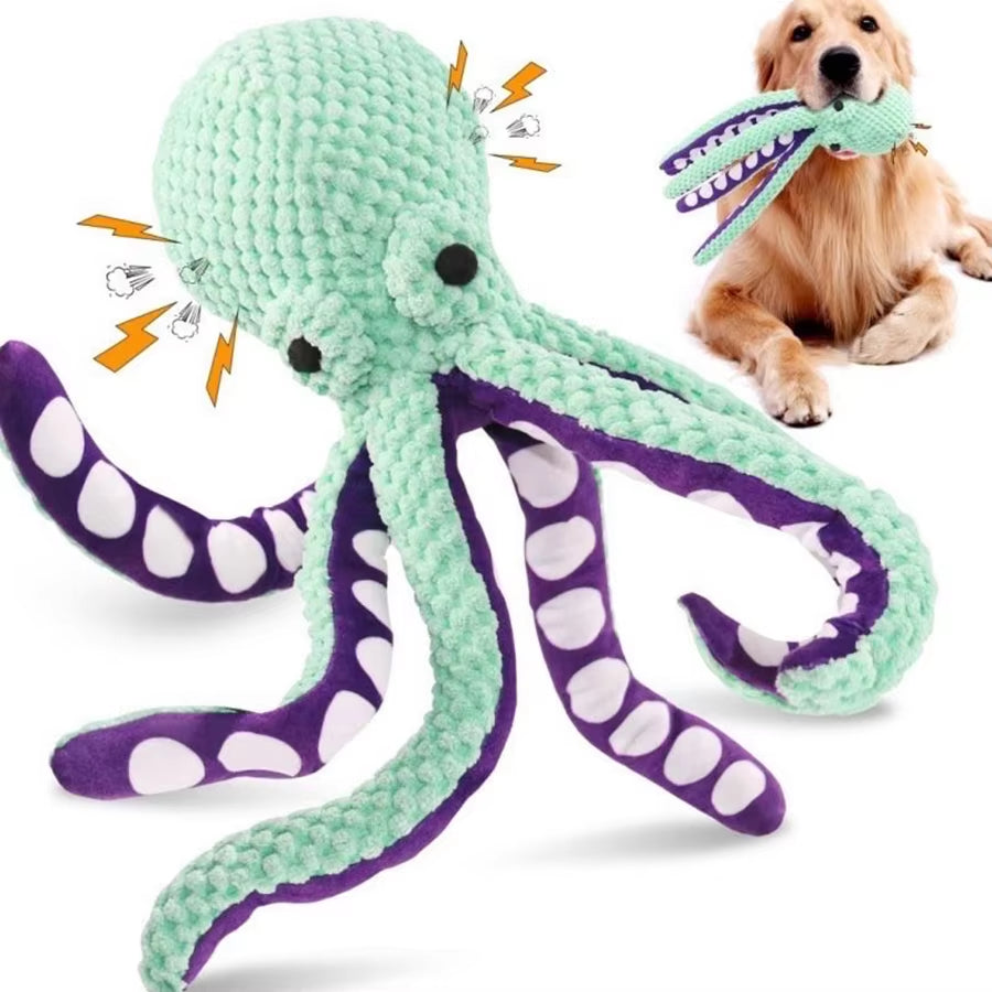 Interactive, Squeaky Plush Octopus Dog Toy