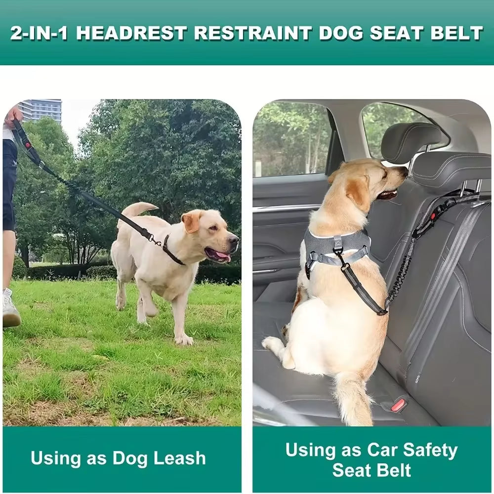 2-Pack Adjustable Dog Seat Belts with Bungee Buffer