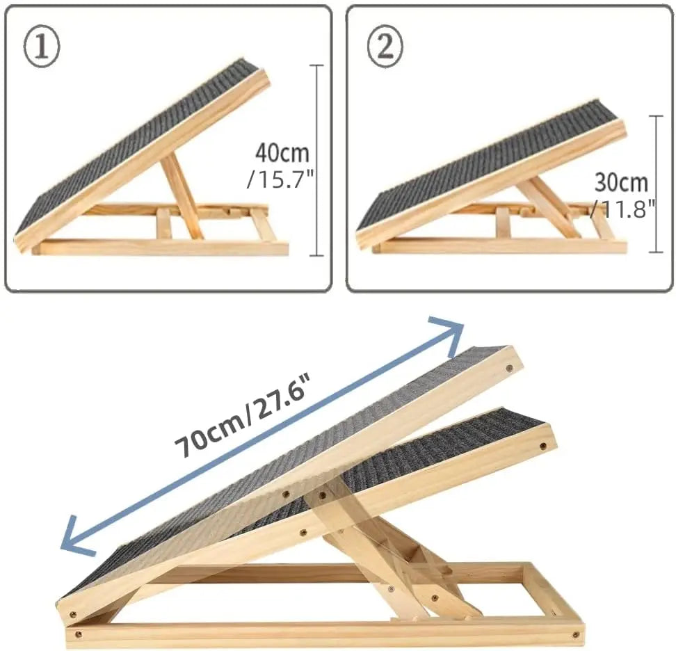 Dayplus Solid Wooden Pet Ramp Car Dog Ladder 2-Height Adjustable with Non-Slip Carpet Safety Pets Puppy Surface Access Stair UK